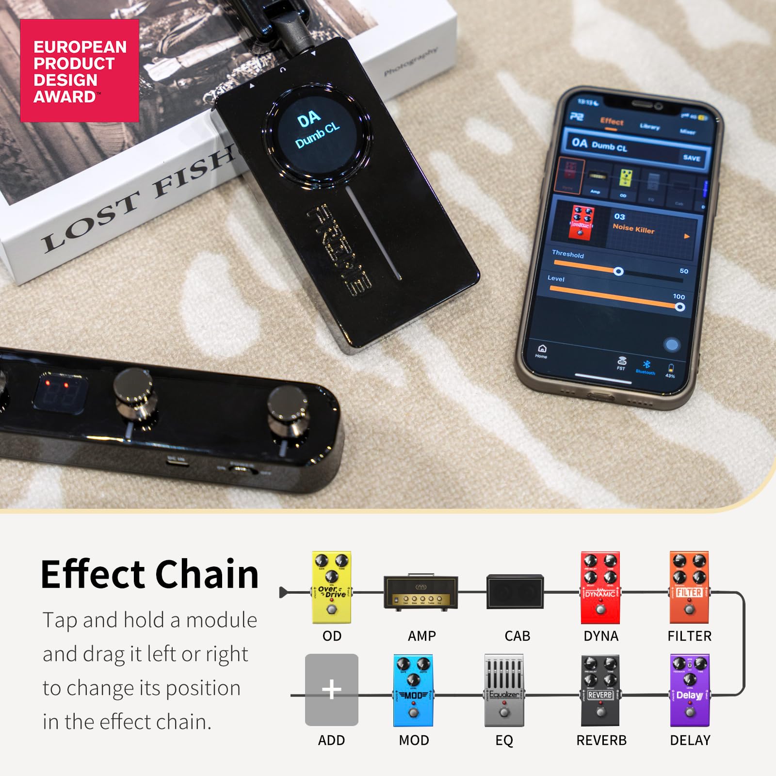 MOOER P2 Multi-Effects Pedal Processor, Electric Guitar Pedals with Amp MIDI Looper Drum Machine Touch Screen for Performance Pr